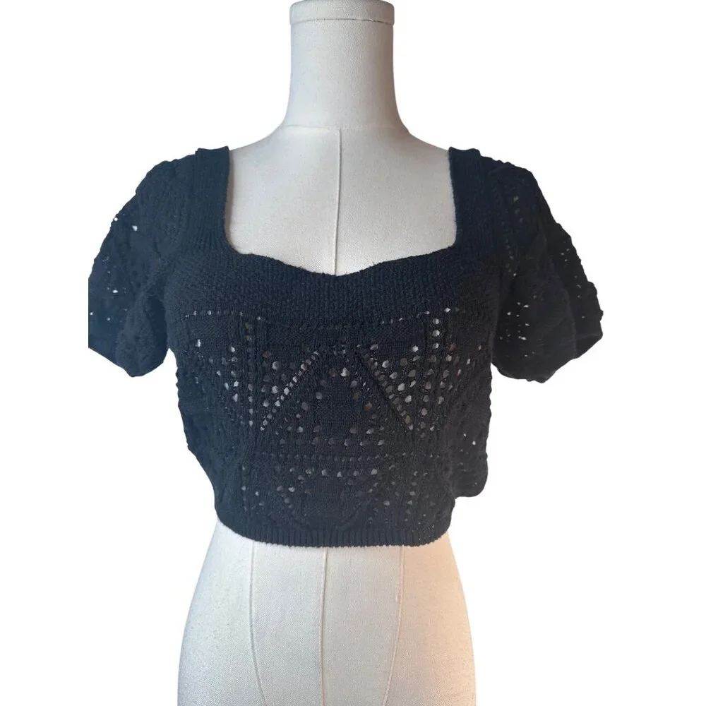 2/$30 ZARA Black Cropped Small Sweater Top Cotton/Polyester